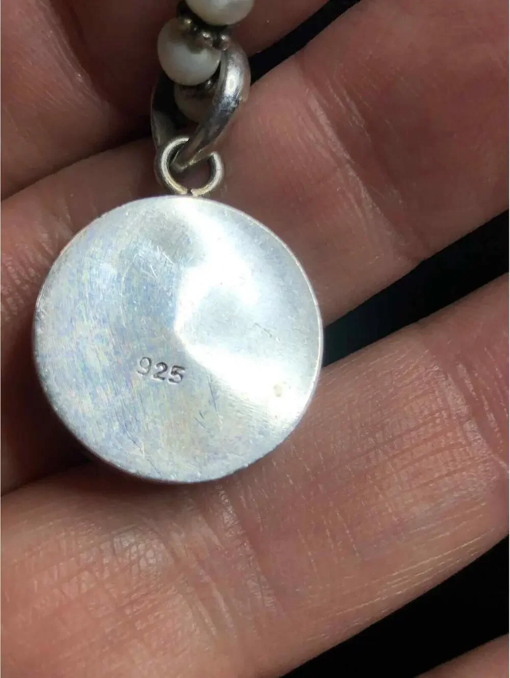 7868 VNTG Sterling 925 Victorian picture pendant 16" Pearl 925 necklace 21 grams - Picture 4 of 5